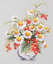 Broderikit Tavla Röda vinbär Kamomill Blommor Bukett