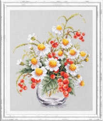 Broderikit Tavla Röda vinbär Kamomill Blommor Bukett