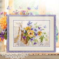 Broderikit Tavla Korg med sommarblommor