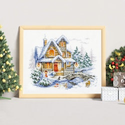 Broderikit Tavla Winter Cottage Vinter hus