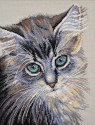 Broderikomplett Tavla Katt med gröna ögon