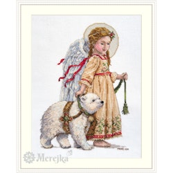 Broderikit Tavla Midvinter - Ängel med liten vitbjörn (32 count Murano)