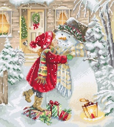 Broderikit Tavla Flicka och snögubbe