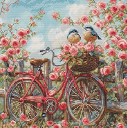 Broderikit Tavla Cykel med rosor