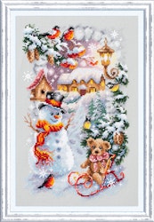 Broderikit Tavla Vinter Nalle Snögubbe Domherrar