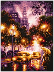Broderikit Tavla Rainy Night Regnig natt i stan