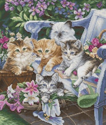Broderikit Tavla Purfect Gardening Buddies - Kattungar i trädgården