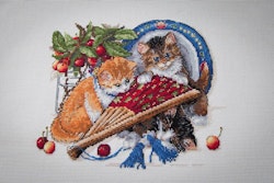 Broderikit Tavla Kattungar och körsbär