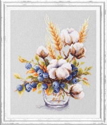 Broderikit Tavla Blooming cotton and blueberry - Blommande bomull och blåbär