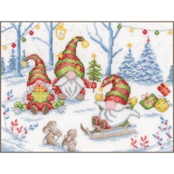 Broderikit Tavla Party with Christmas gnomes - Fest med tomtar