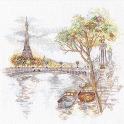 Broderikit Tavla Höst i Paris Eiffeltorn bro huvudstad brodera korsstygn