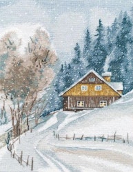 Broderikit Tavla Winter silence Mysig Stuga och snöfall