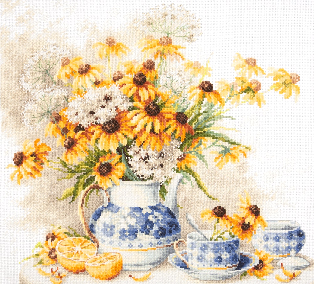 Broderikit Tavla Flower Tea Te och Blommor
