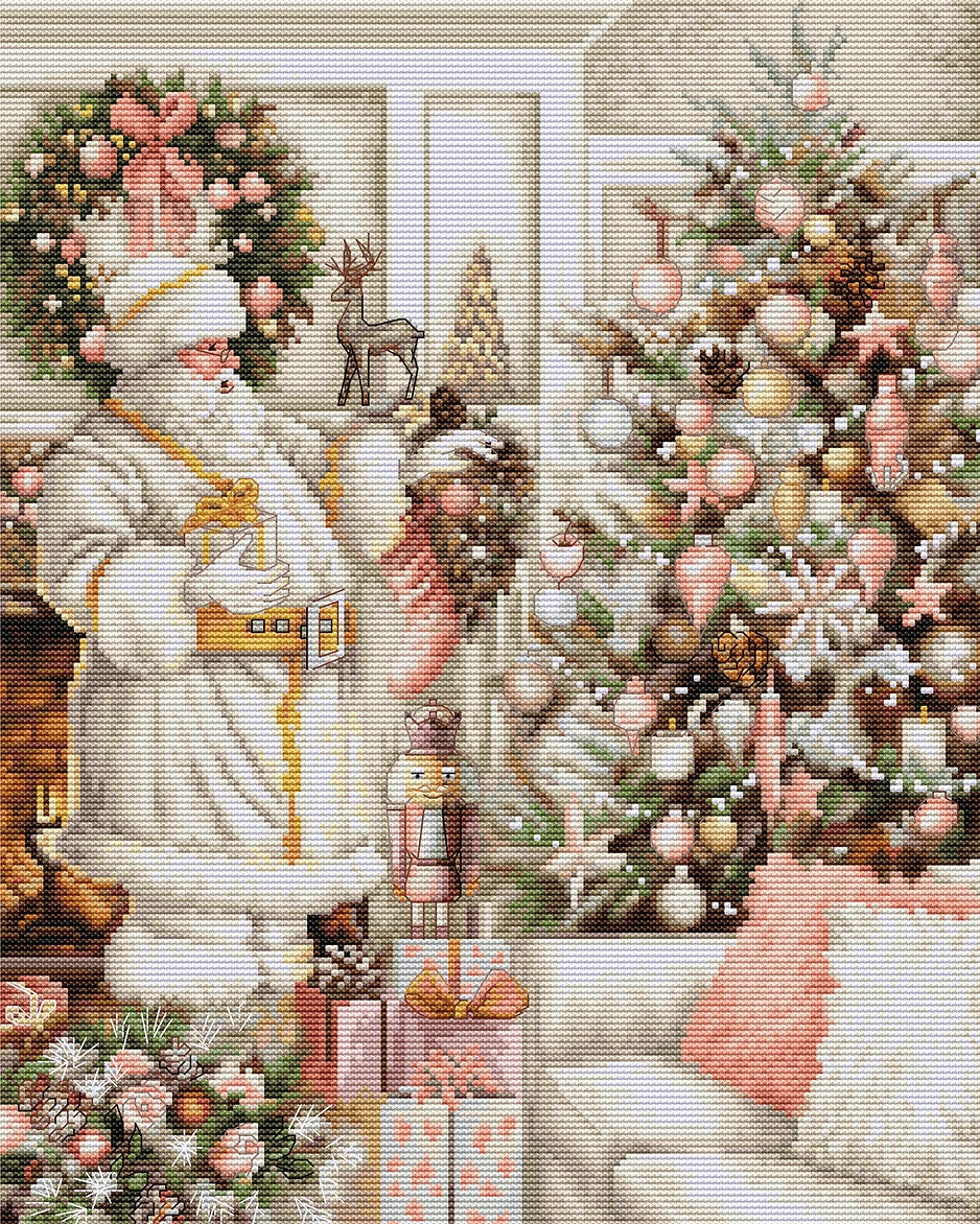 Broderikit Tavla White Santa With Christmas Tree