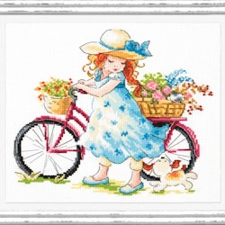 Broderikit Tavla Summer walk Flicka med cykel