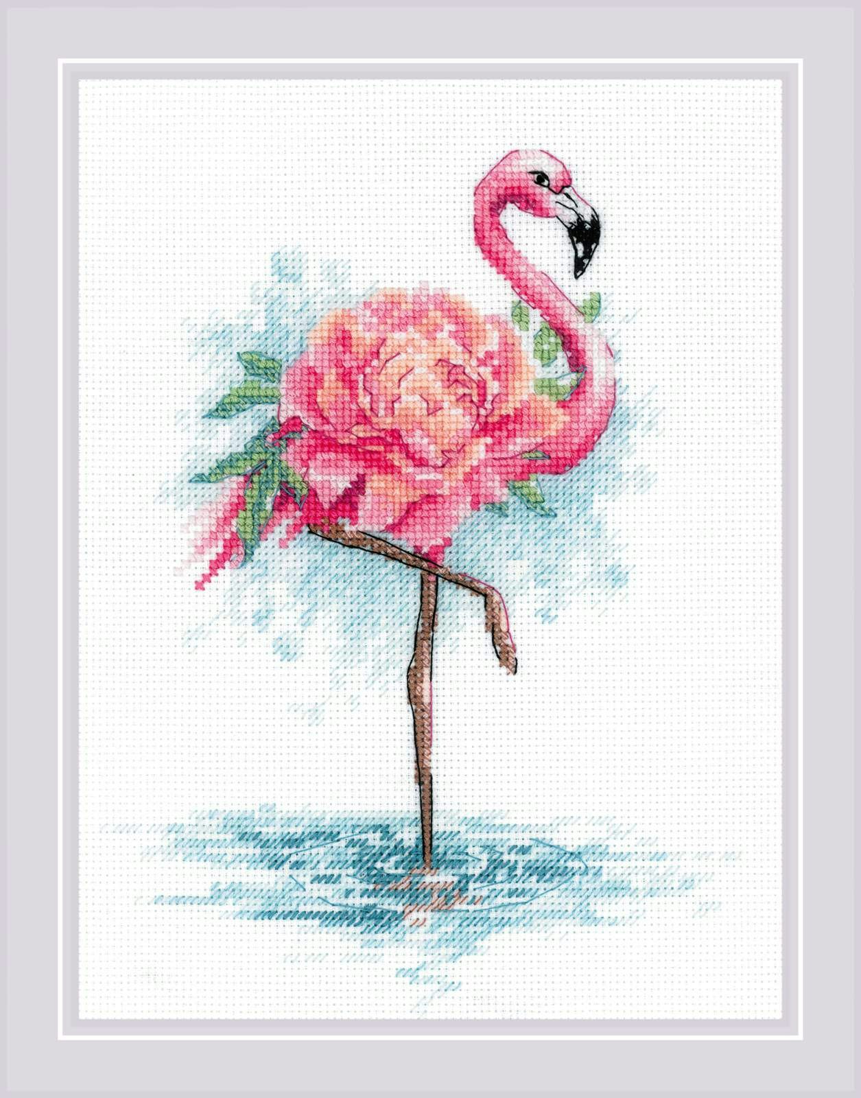 Broderikit Tavla Blooming Flamingo Blommande Flamingo