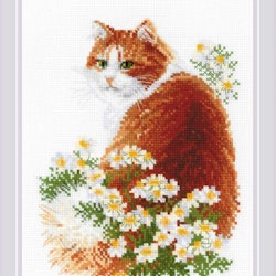 Broderikit Tavla Rödhårig katt i blommor