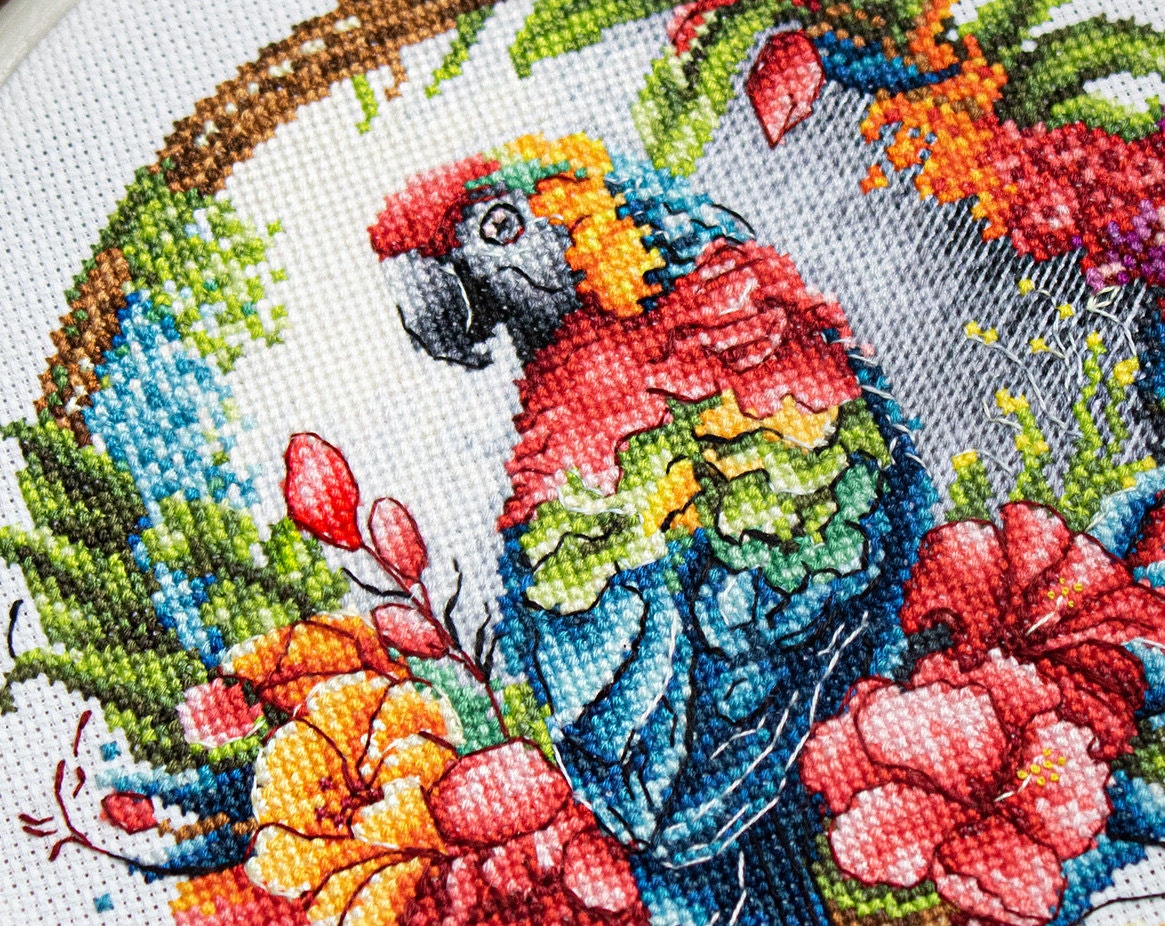 Broderikit Tavla The Tropical Parrot Den tropiska papegojan