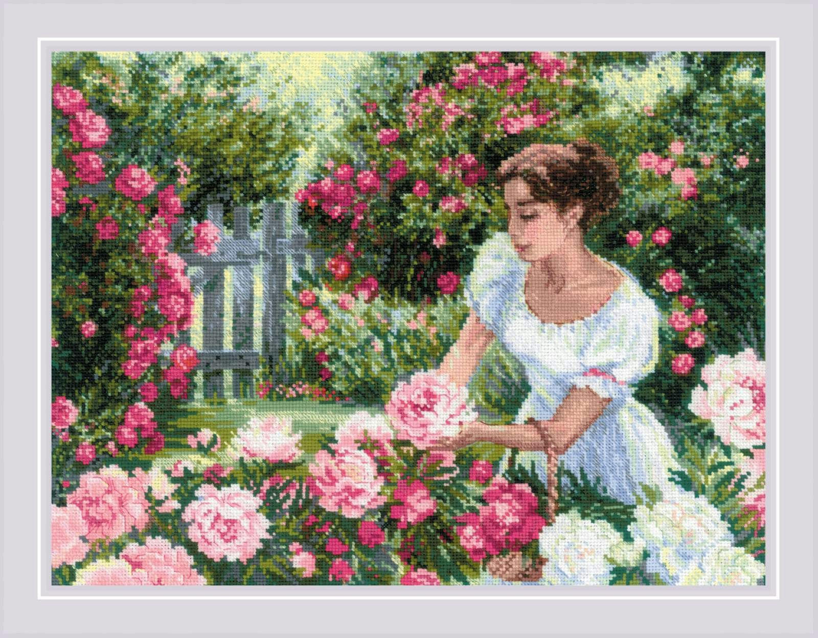 Broderikit Tavla In the Garden Kvinna i en blommig trädgård