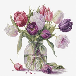 Broderikit Tavla Bouquet of tulips Tulpaner i vas