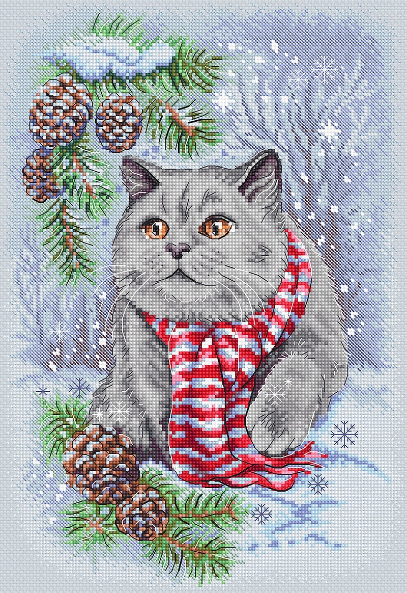 Broderikit Tavla Winter Cat Vinter Katt