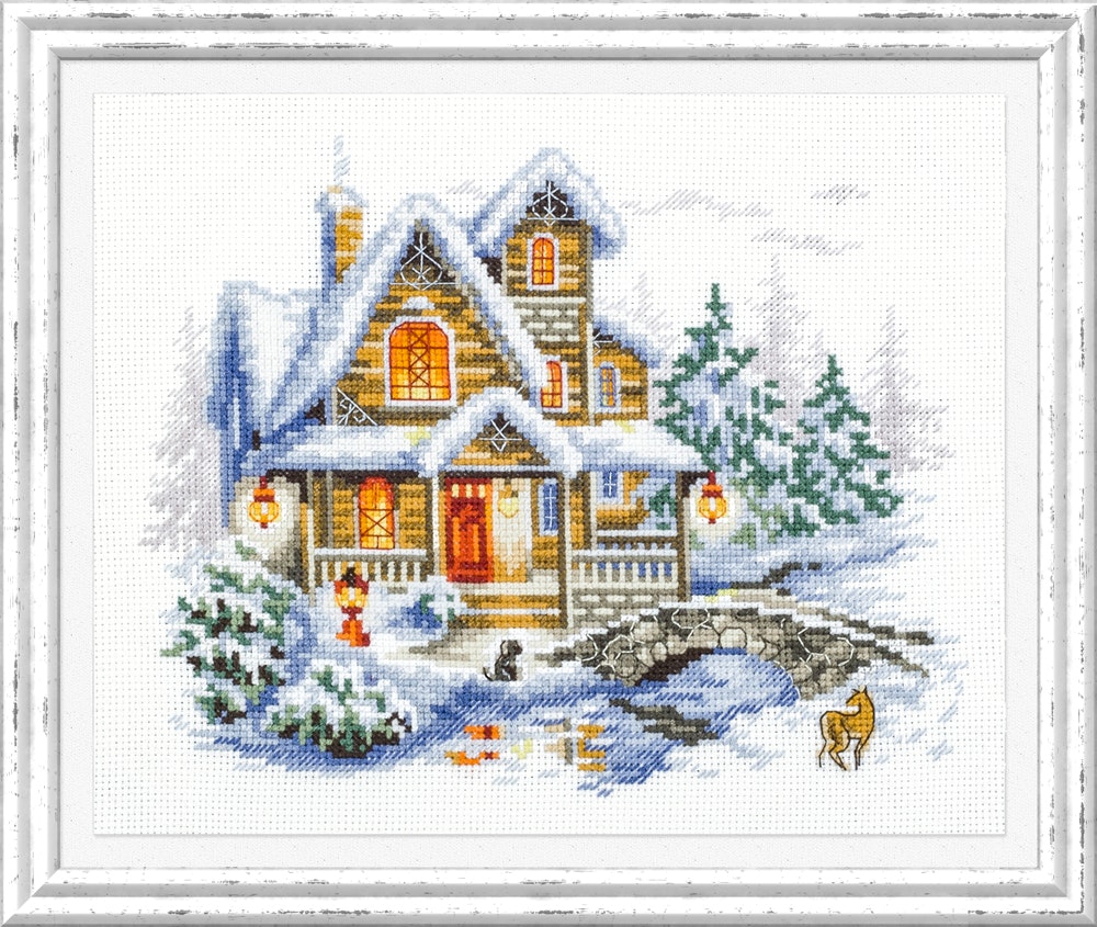 Broderikit Tavla Winter Cottage Vinter hus