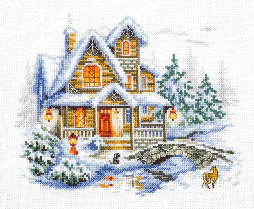 Broderikit Tavla Winter Cottage Vinter hus