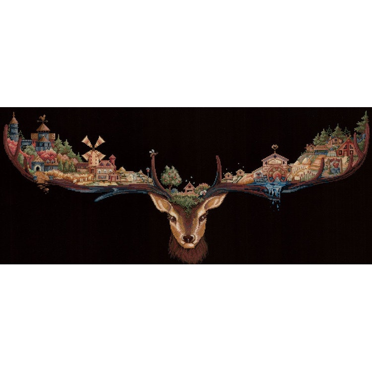 Broderikit Tavla Deer Land Hjort med en stad på horn