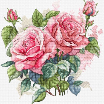 Broderikit Tavla Pink Bloom Rosa Rosor
