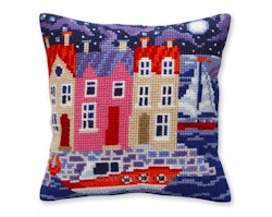 Broderikit Kudde Natt i hamnen