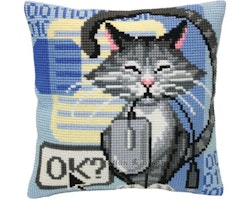 Broderikit Kudde Roliga Katter - Katt och Mus