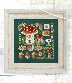 Broderikit Tavla Mini Sampler Flugsvamp hus