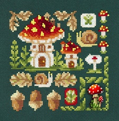 Broderikit Tavla Mini Sampler Flugsvamp hus