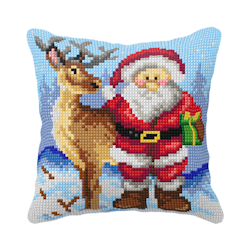 Broderikit Kudde Santa Claus and Reindeer - Jultomten och ren