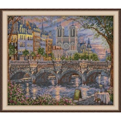 Broderikit Tavla Paris. Seine coast - Paris. Bron över Seine