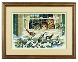 Broderikit Tavla Three Bird Watchers - Kattungar som spanar på fåglar