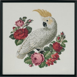 Broderikit Tavla i gammaldags stil Papegoja och rosor (på aida)