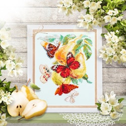 Broderikit Tavla Butterflies and Pears - Fjärilar och päron