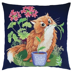 Broderikit Kudde Cat-gardener - Kattträdgårdsmästare