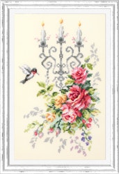 Broderikit Tavla Solemn Etude - Ljus, rosor och kolibri