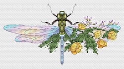 Broderikit Embroidery på Vattenlöslig aida Blommor och trollslända