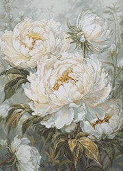 Broderikit Tavla The Light of Spring Peonies - Vita Pioner