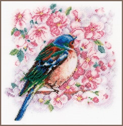 Broderikit Tavla Bird between blossom - Fågel mellan blomningen