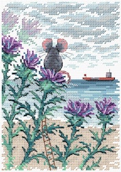 Broderikit Tavla A piece of the sea - Mus som tittar på havet