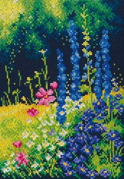 Broderikit Tavla Delphinium and cosmos - Riddarsporre och kosmos