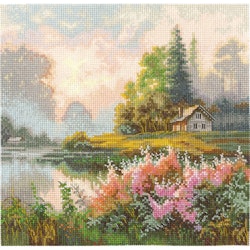 Broderikit Tavla Land of mists - Dimma över sjön
