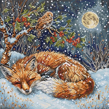 Broderikit Tavla Frosted Dreams - Räv som sover i snön