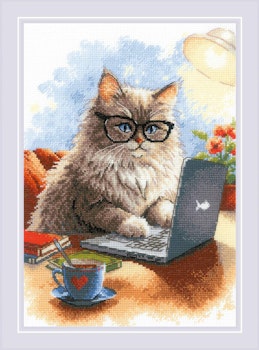 Broderikit Tavla Writer of Meowmoirs - Katt författare