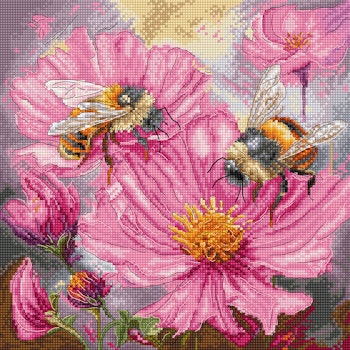 Broderikit Tavla Honey Blooms - Rosa blommor och bin