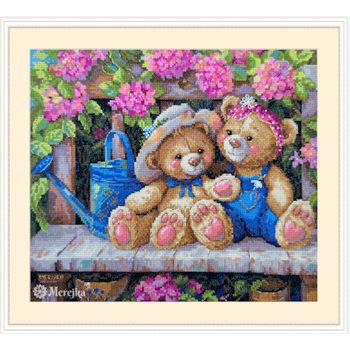 Broderikit Tavla Garden Friends - Nallar i trädgården